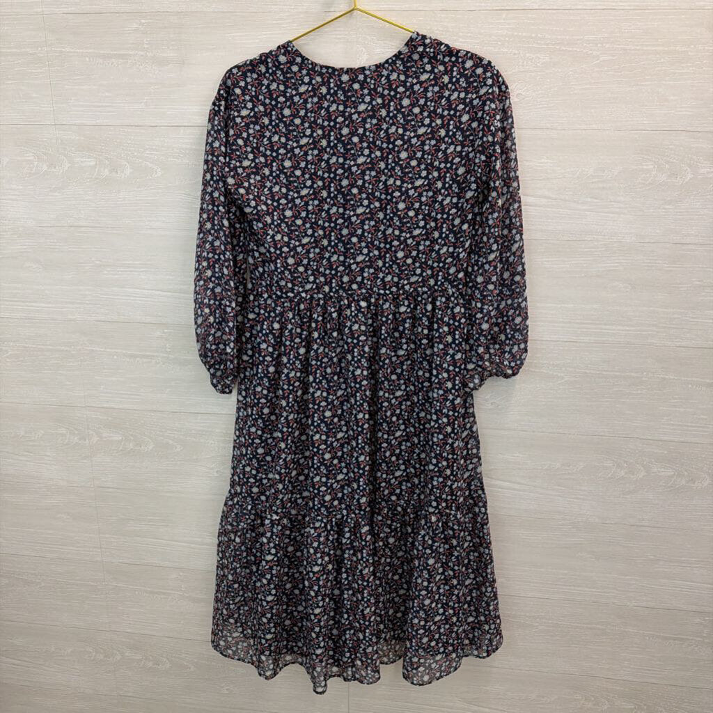 Madewell Navy/ Multi Floral Print Long Sleeve Dress Extra Small