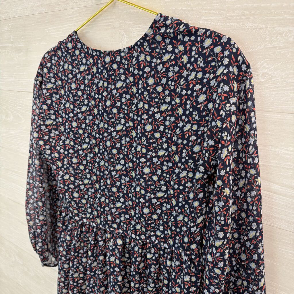 Madewell Navy/ Multi Floral Print Long Sleeve Dress Extra Small