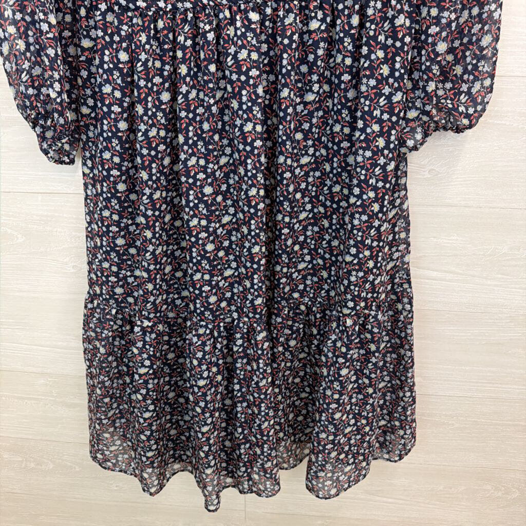 Madewell Navy/ Multi Floral Print Long Sleeve Dress Extra Small