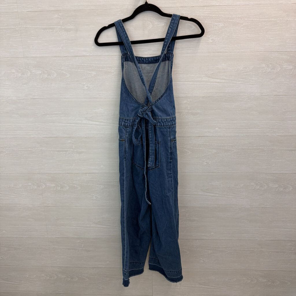 Blue Chambray Tie Strap Overalls Jumpsuit 4