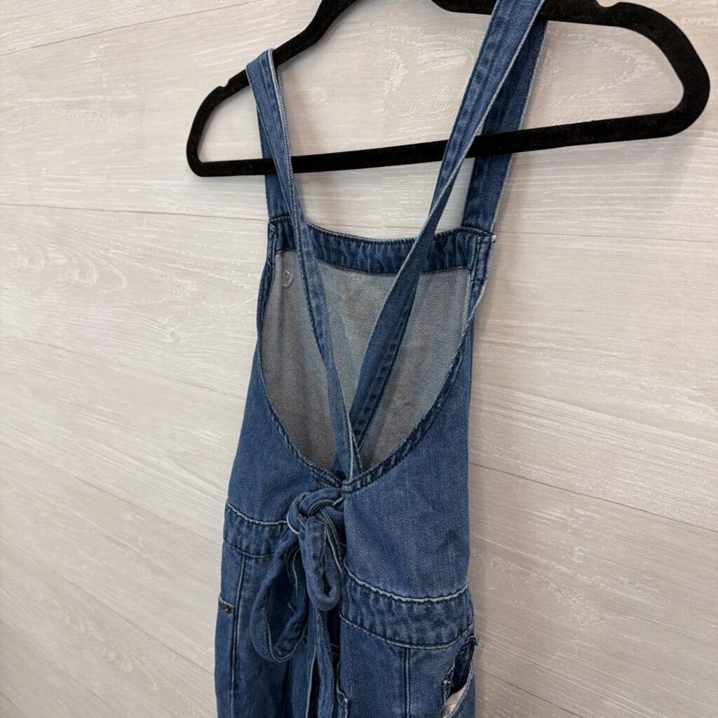 Blue Chambray Tie Strap Overalls Jumpsuit 4