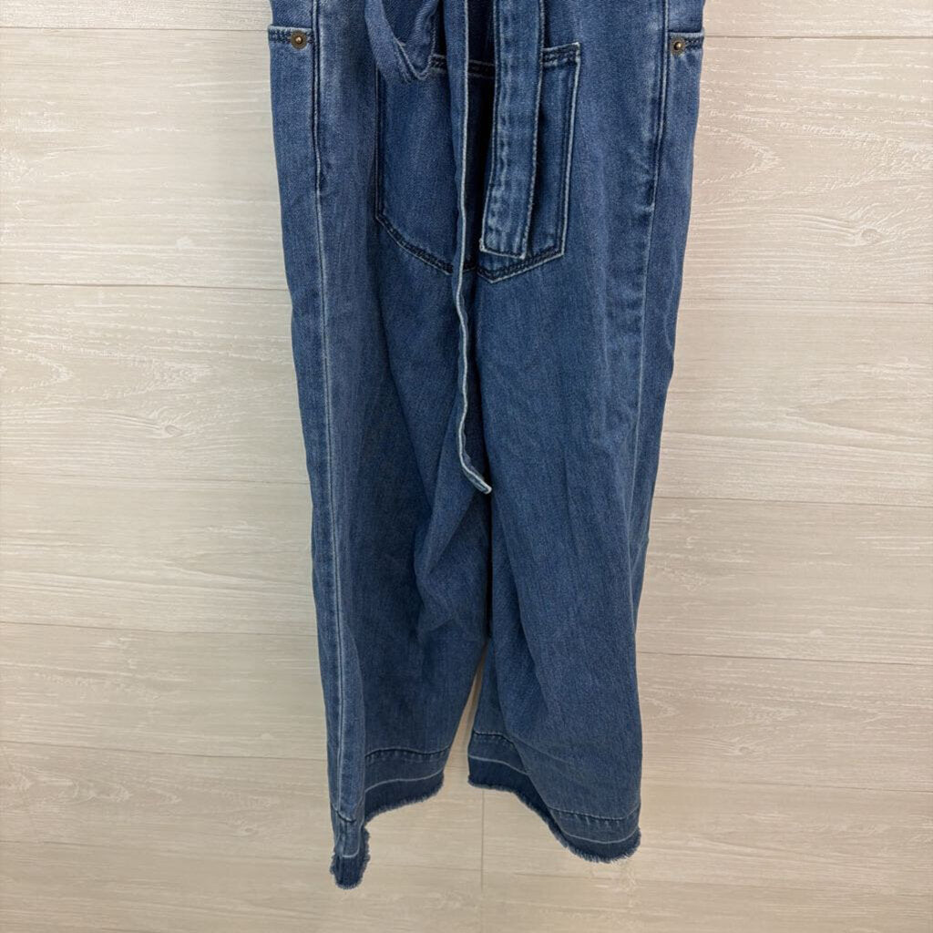 Blue Chambray Tie Strap Overalls Jumpsuit 4