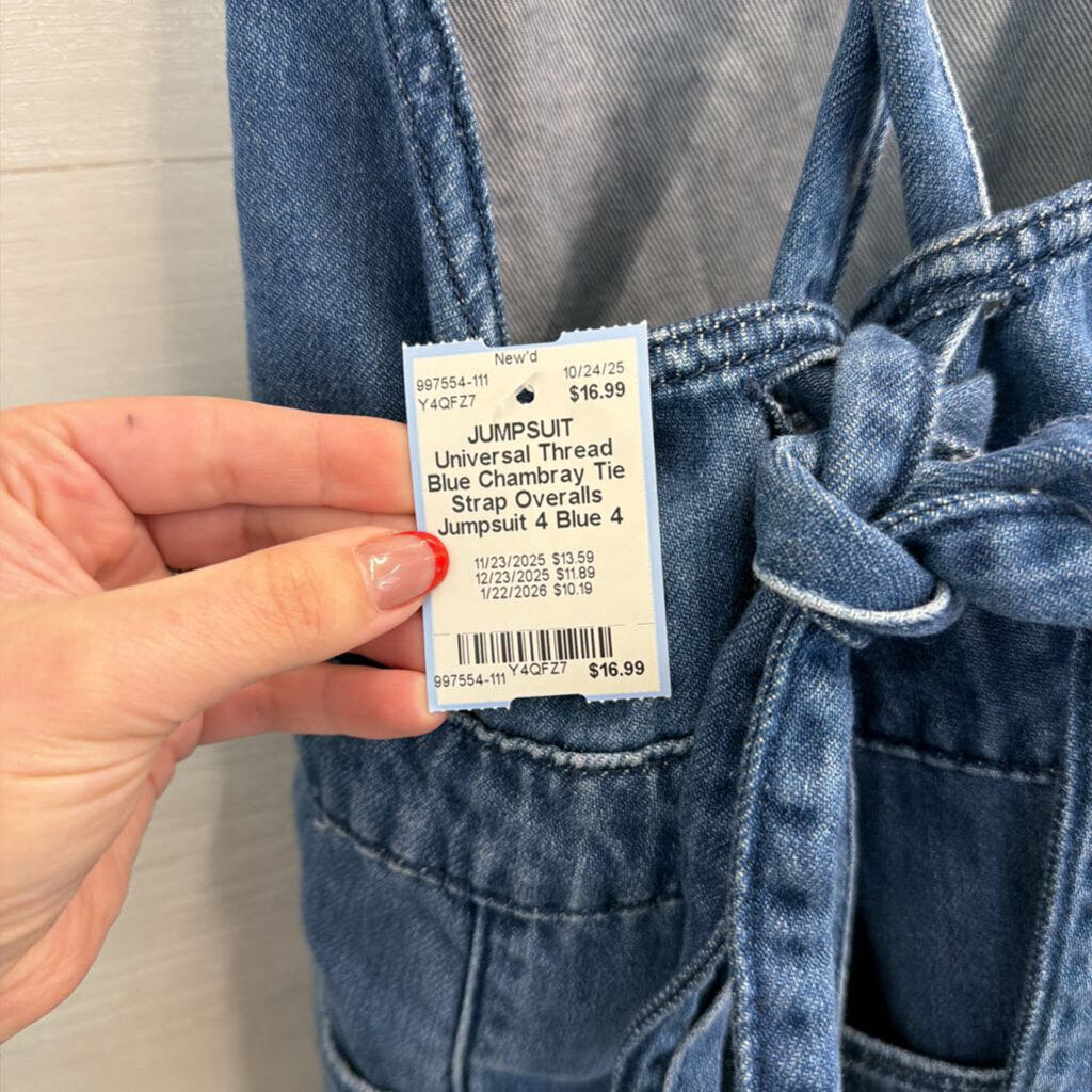 Blue Chambray Tie Strap Overalls Jumpsuit 4