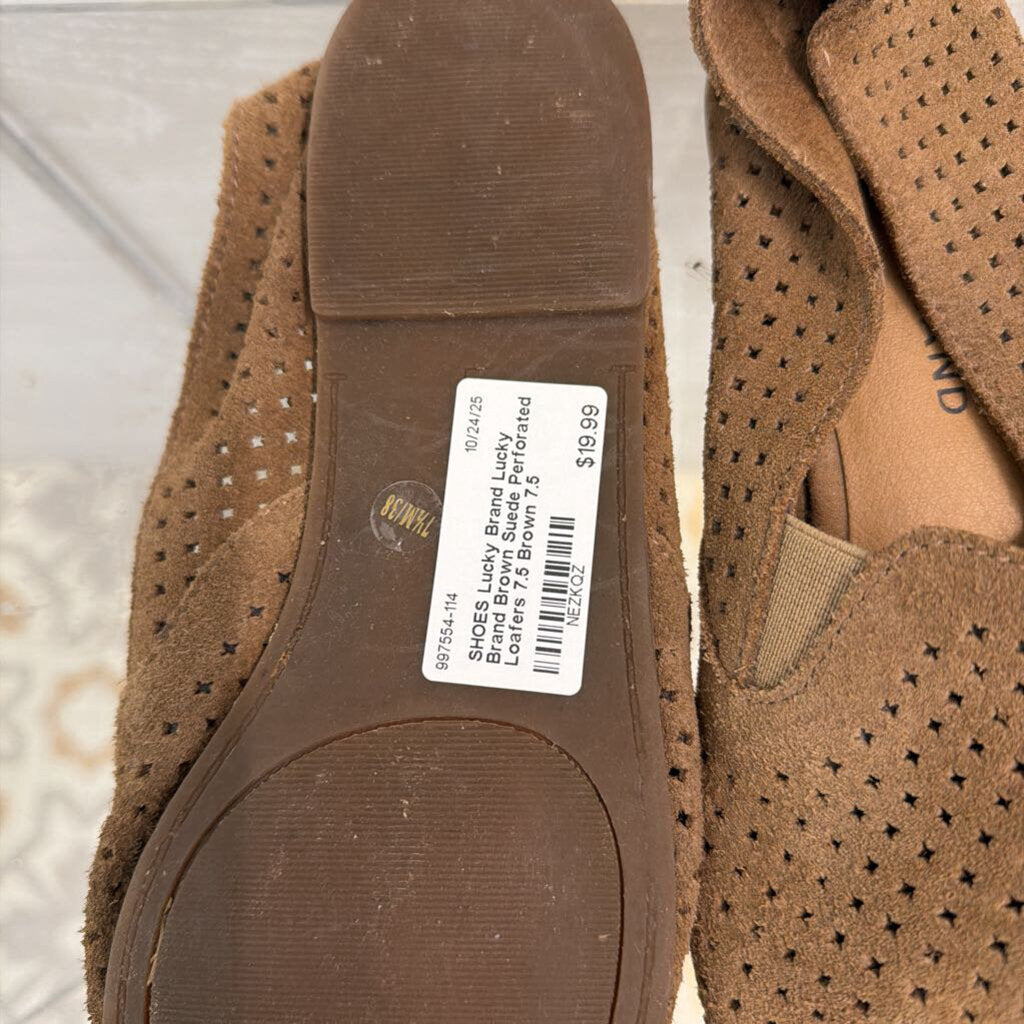 Lucky Brand Brown Suede Perforated Loafers 7.5