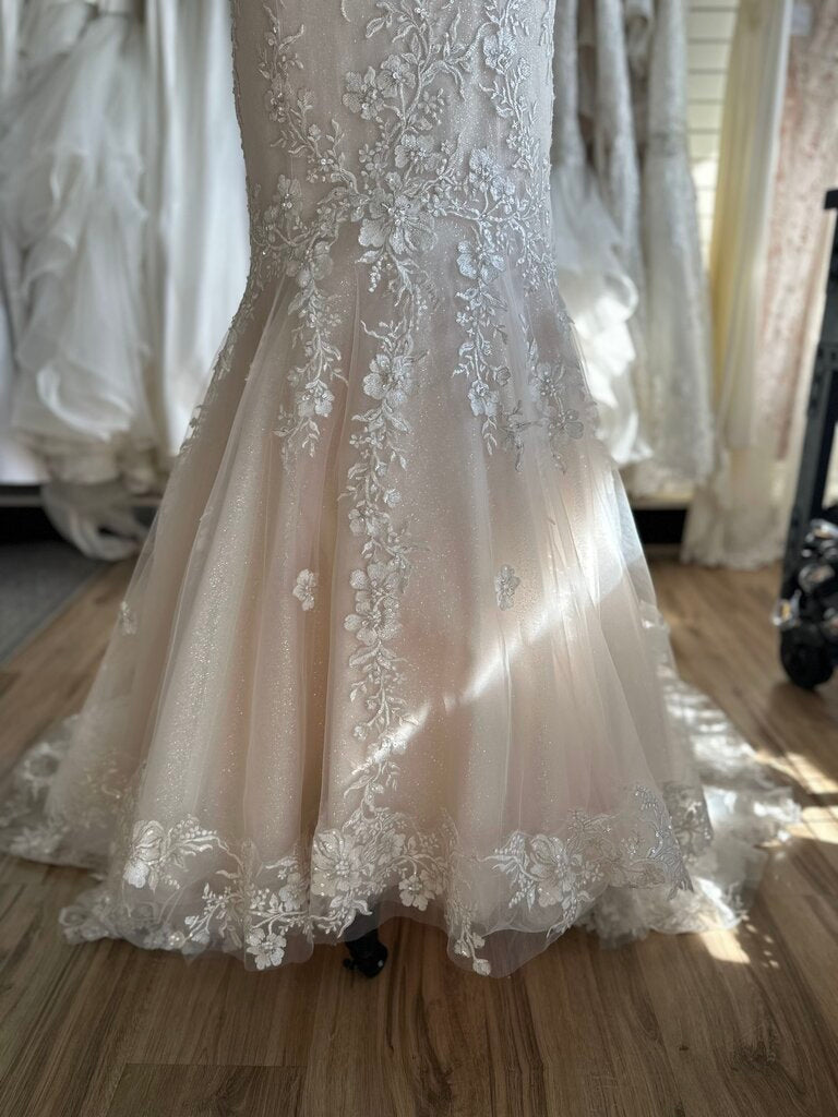 Maggie Sottero Ivory/ Pewter Embellished Lace Fit and Flare Bridal Gown 10