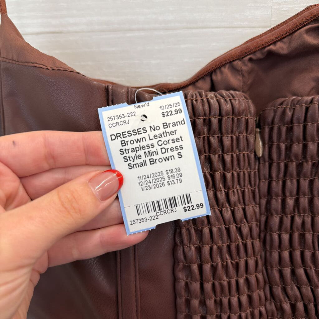 Brown Leather Strapless Corset Style Mini Dress Small