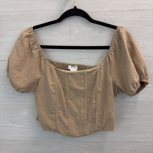 Kirious Light Brown Short Puff Sleeve Corset Style Cropped Top Medium