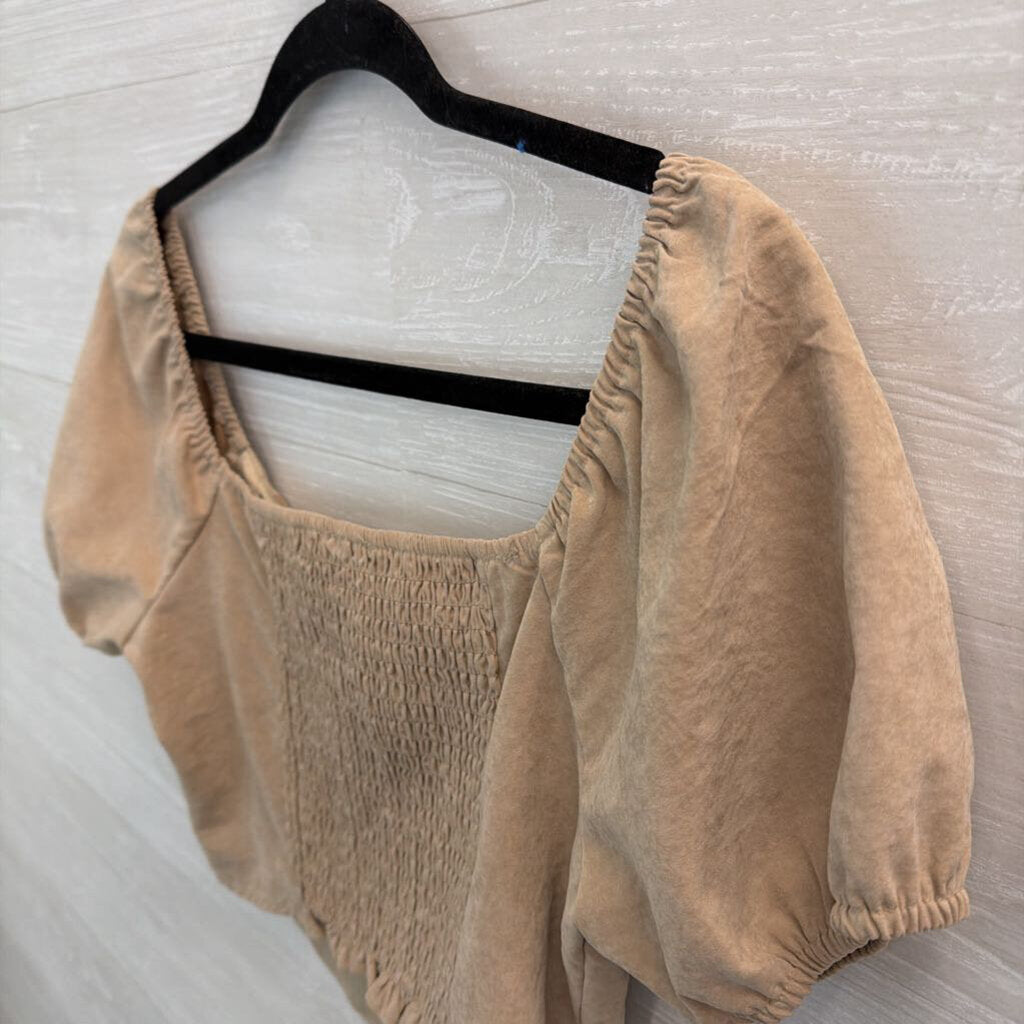 Kirious Light Brown Short Puff Sleeve Corset Style Cropped Top Medium