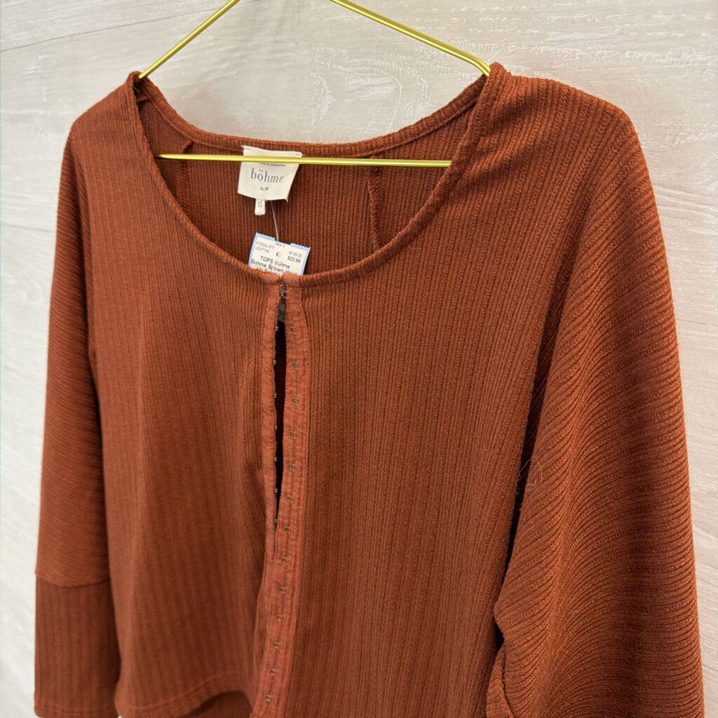 Bohme Brown Hook Up Front Long Sleeve Top Extra Small