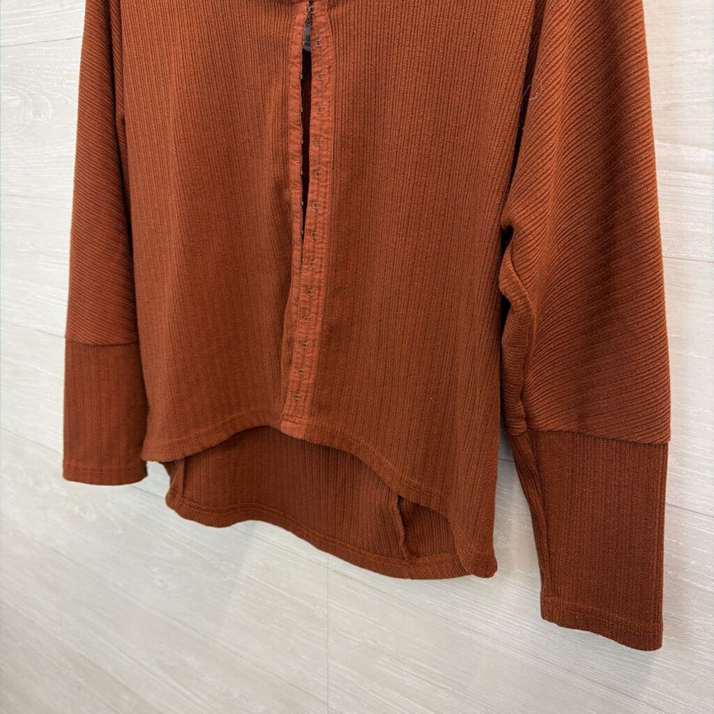 Bohme Brown Hook Up Front Long Sleeve Top Extra Small