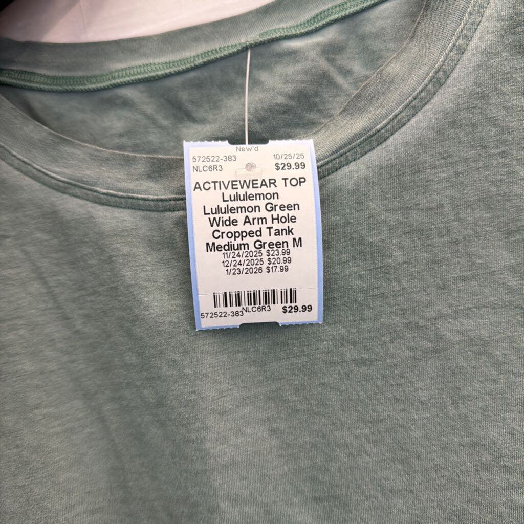 Lululemon Green Wide Arm Hole Cropped Tank Medium