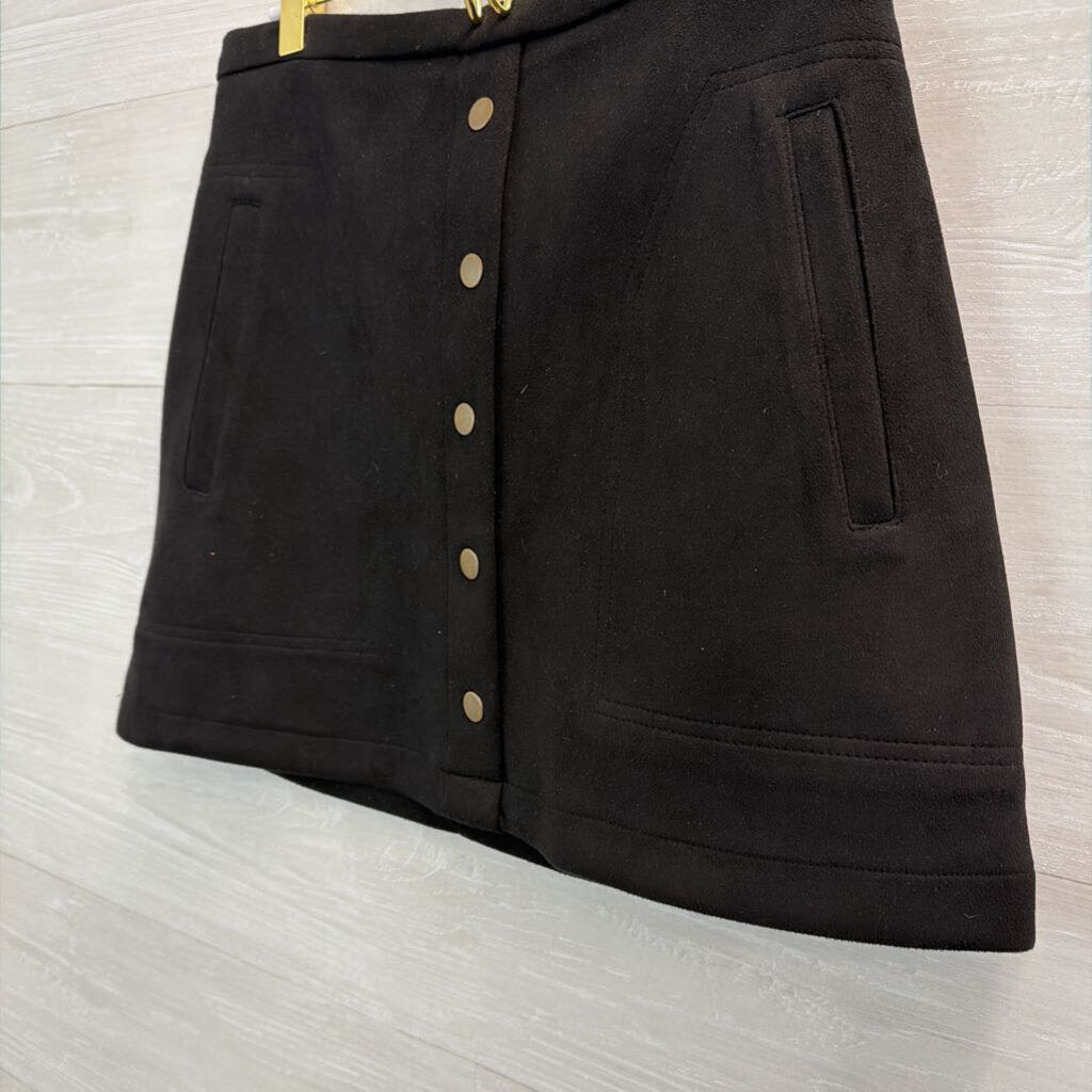 HYFVE Black Suede Button Front Mini Skirt Medium