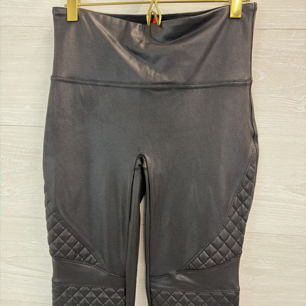 Spanx Black Faux Leather Quilted Side Leggings Medium