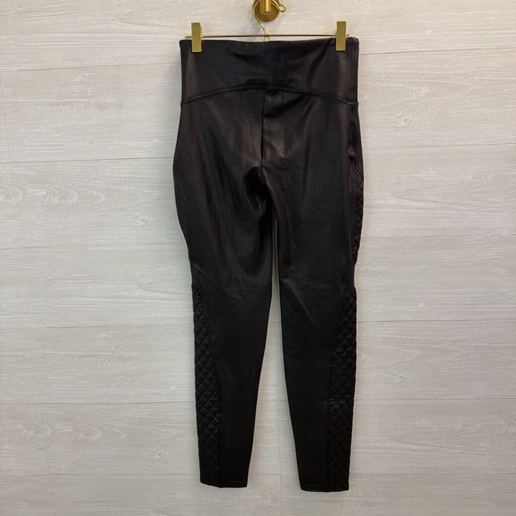 Spanx Black Faux Leather Quilted Side Leggings Medium