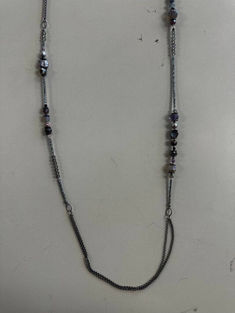 Anne Vaughan Silver Beaded Long Toggle Necklace