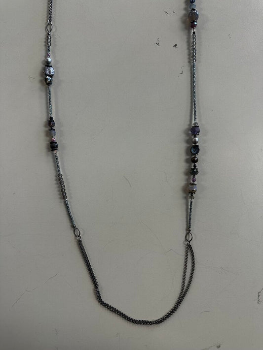 Anne Vaughan Silver Beaded Long Toggle Necklace