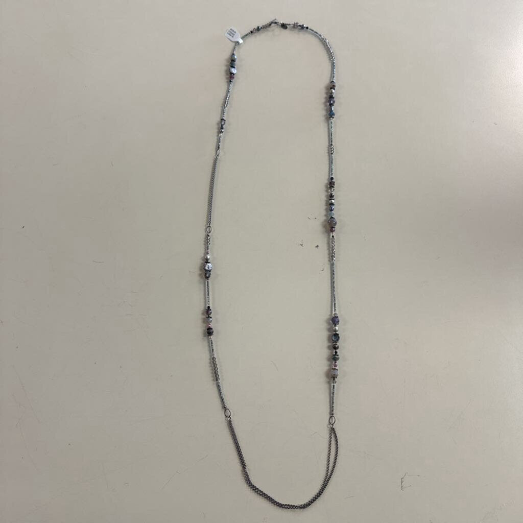 Anne Vaughan Silver Beaded Long Toggle Necklace