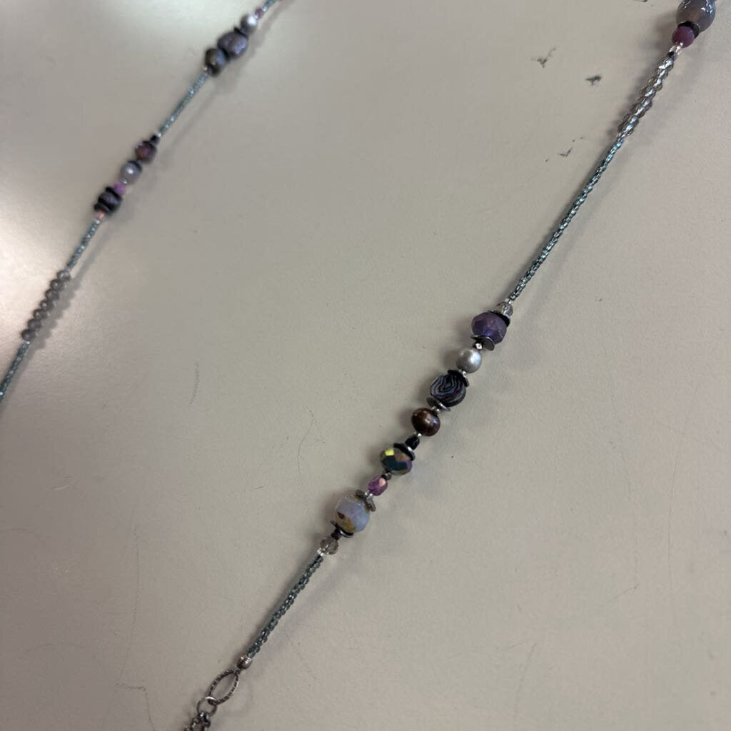 Anne Vaughan Silver Beaded Long Toggle Necklace