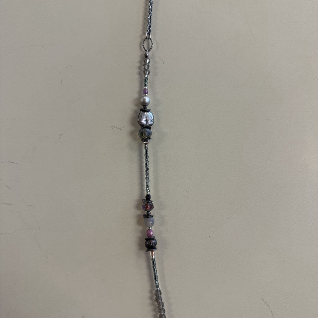 Anne Vaughan Silver Beaded Long Toggle Necklace
