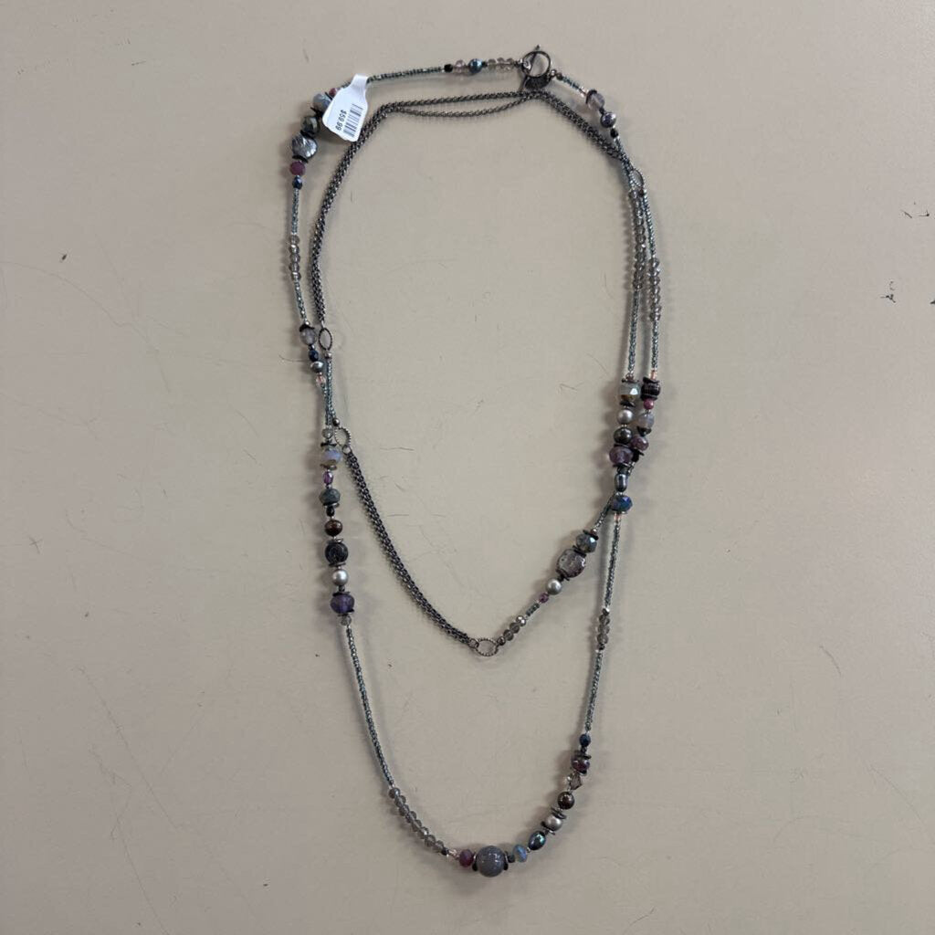 Anne Vaughan Silver Beaded Long Toggle Necklace