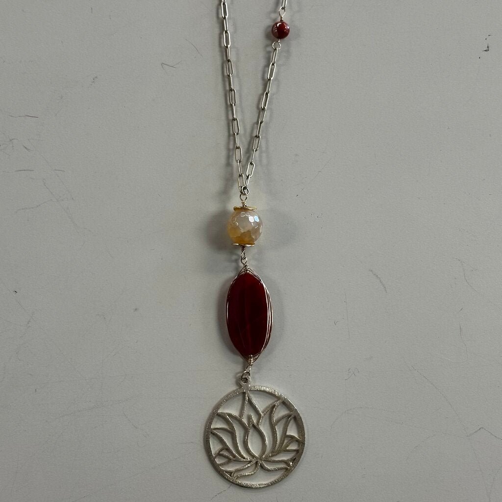 Lotus Pendant Long Necklace