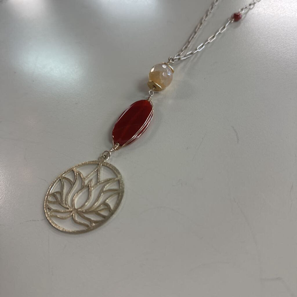 Lotus Pendant Long Necklace