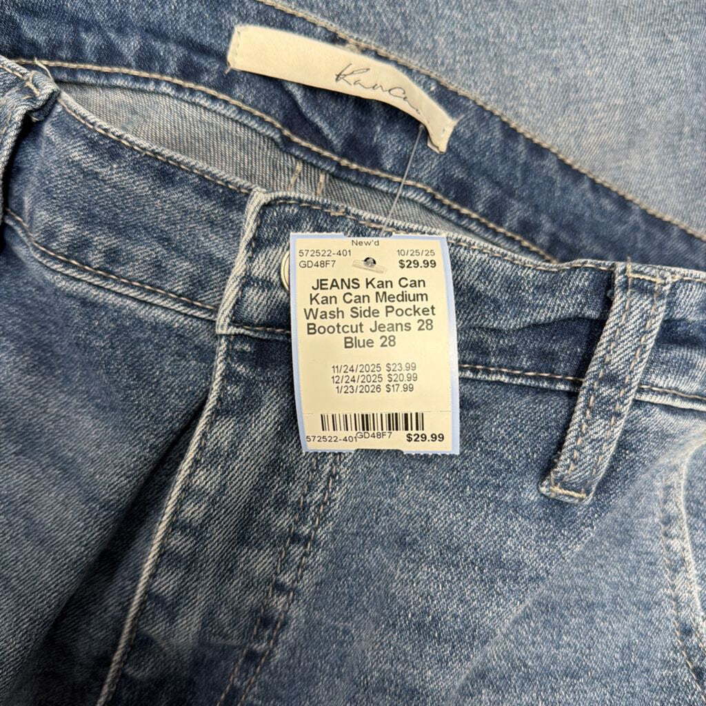 Kan Can Medium Wash Side Pocket Bootcut Jeans 28