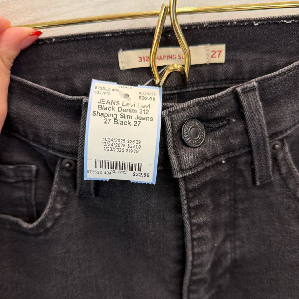Levi Black Denim 312 Shaping Slim Jeans 27