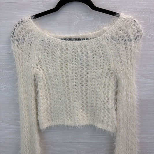 Kimchi Blue White Soft Knit Cropped Long Sleeve Sweater Extra Small