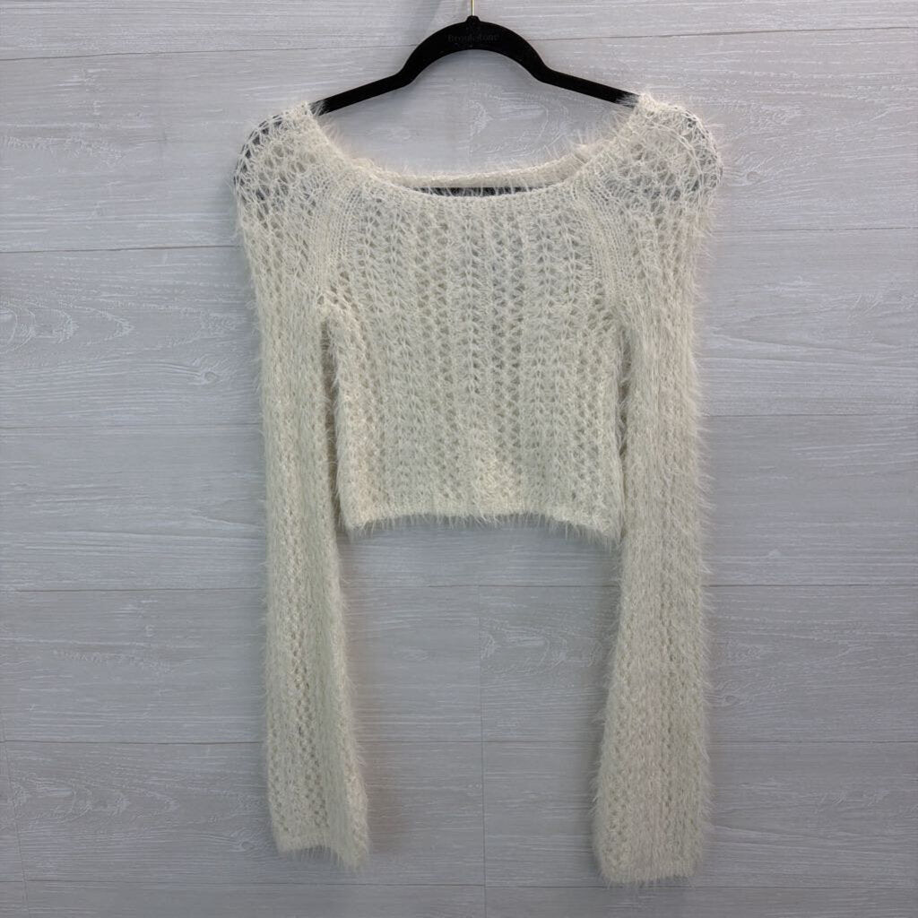 Kimchi Blue White Soft Knit Cropped Long Sleeve Sweater Extra Small
