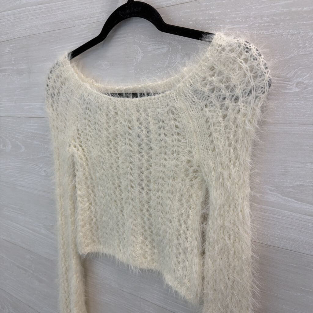 Kimchi Blue White Soft Knit Cropped Long Sleeve Sweater Extra Small