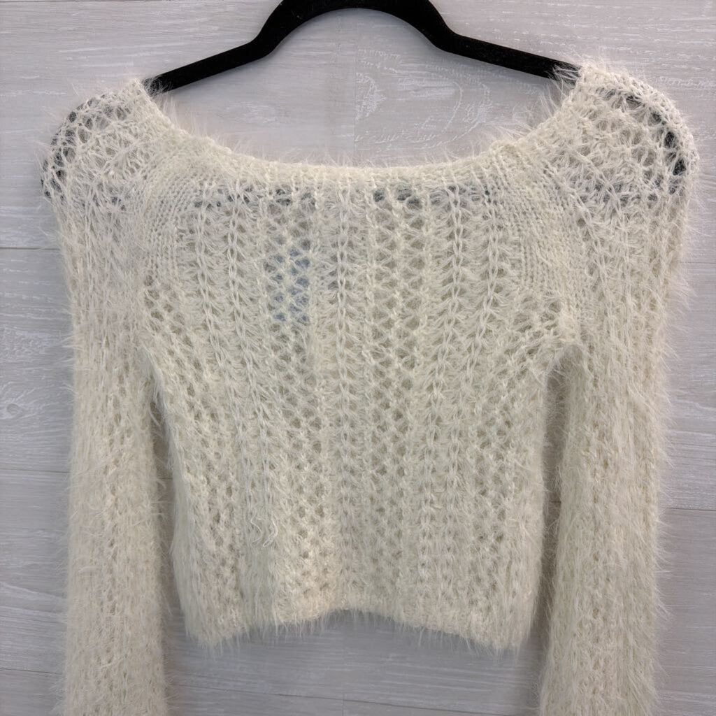 Kimchi Blue White Soft Knit Cropped Long Sleeve Sweater Extra Small