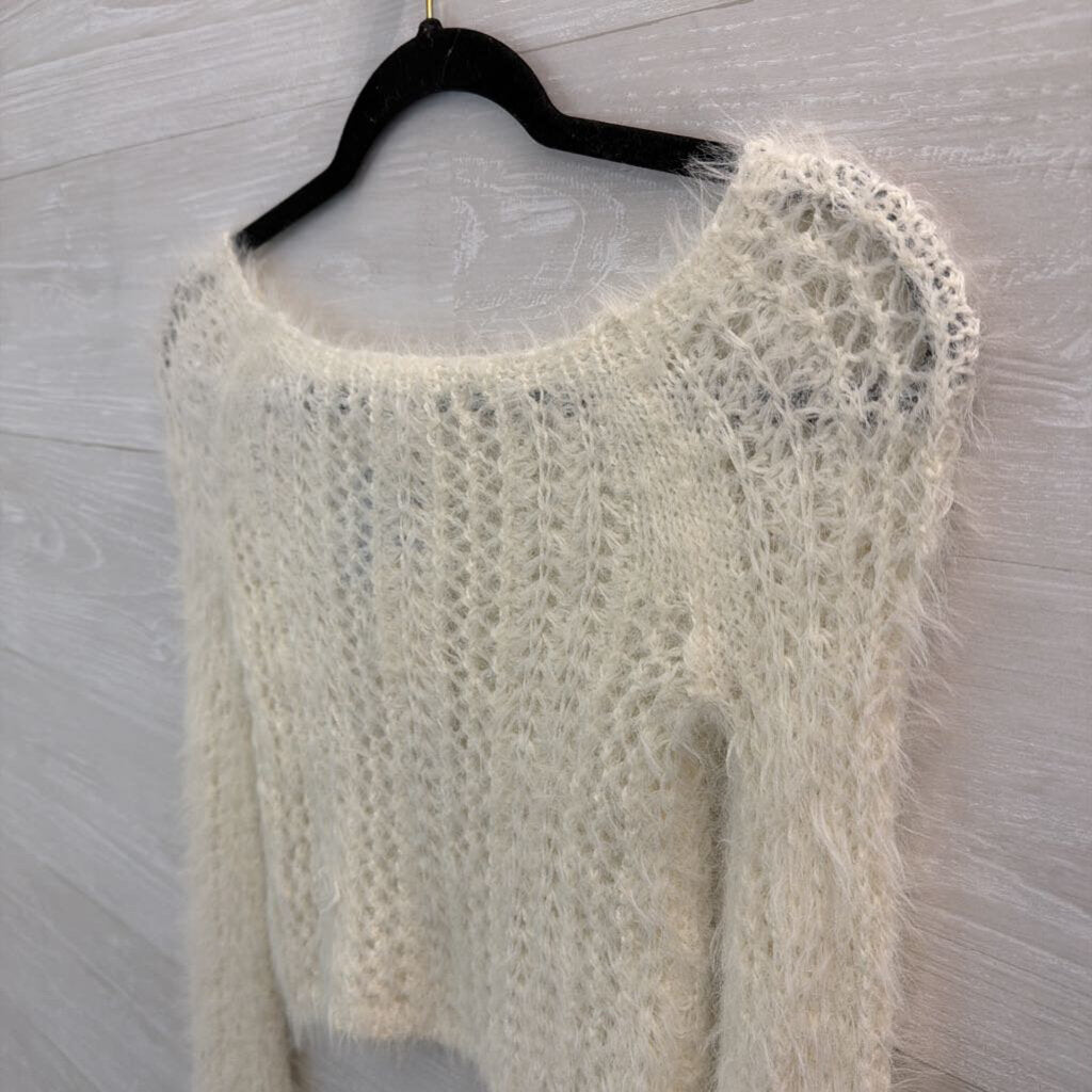 Kimchi Blue White Soft Knit Cropped Long Sleeve Sweater Extra Small