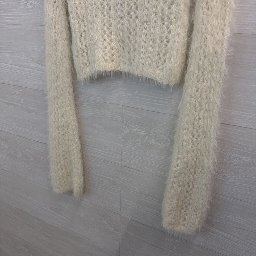Kimchi Blue White Soft Knit Cropped Long Sleeve Sweater Extra Small