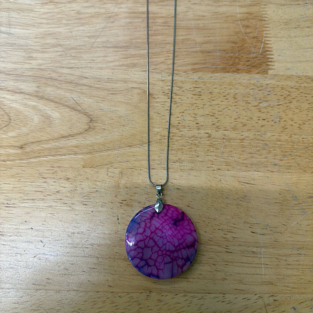 Pink/ Purple Medallion Necklace On Sterling Silver Chain