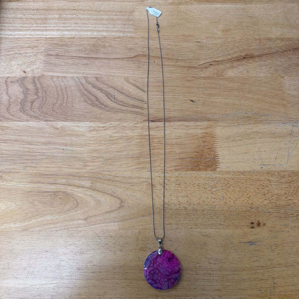 Pink/ Purple Medallion Necklace On Sterling Silver Chain