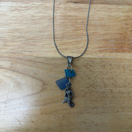 Silver/ Blue Stone Mermaid Pendant Necklace
