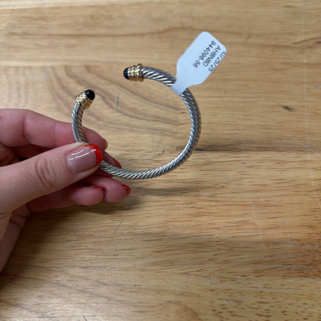 Silver/ Black Stone Detail Wrap Bracelet