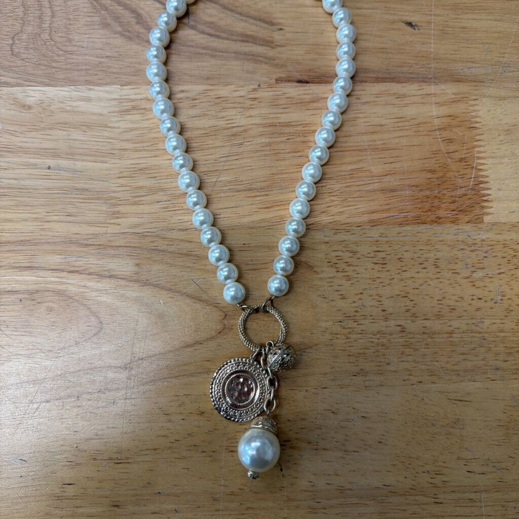 Gold/ Pearl Cluster Charm Necklace