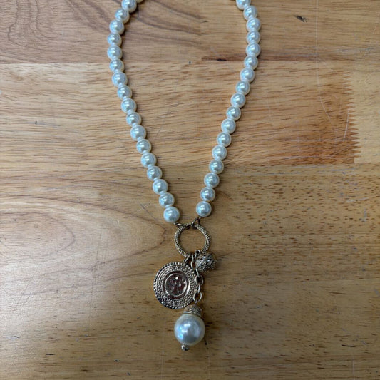 Gold/ Pearl Cluster Charm Necklace