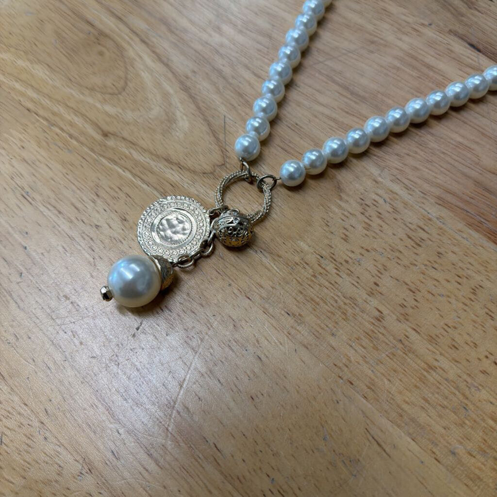 Gold/ Pearl Cluster Charm Necklace
