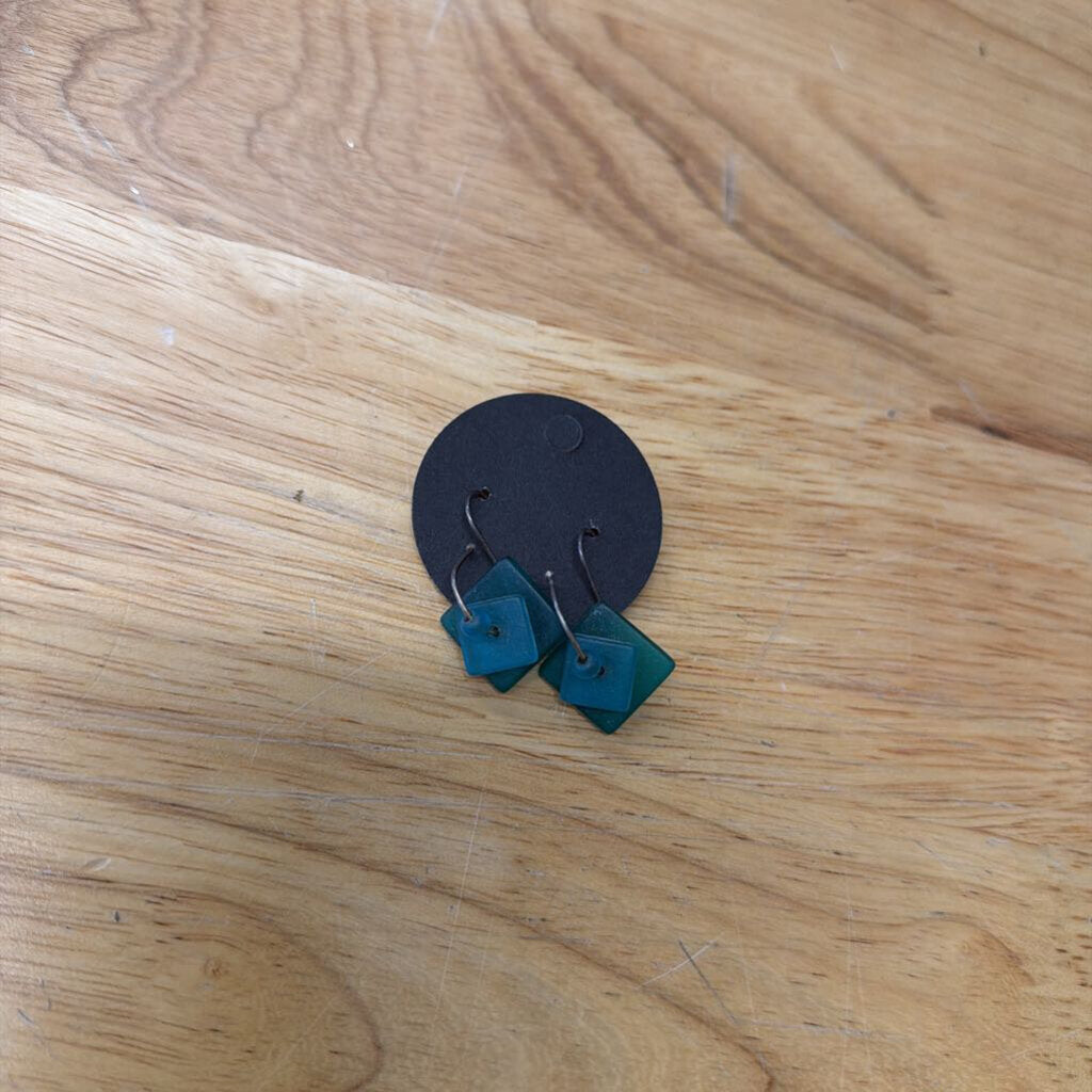 Blue Square Stone Earrings