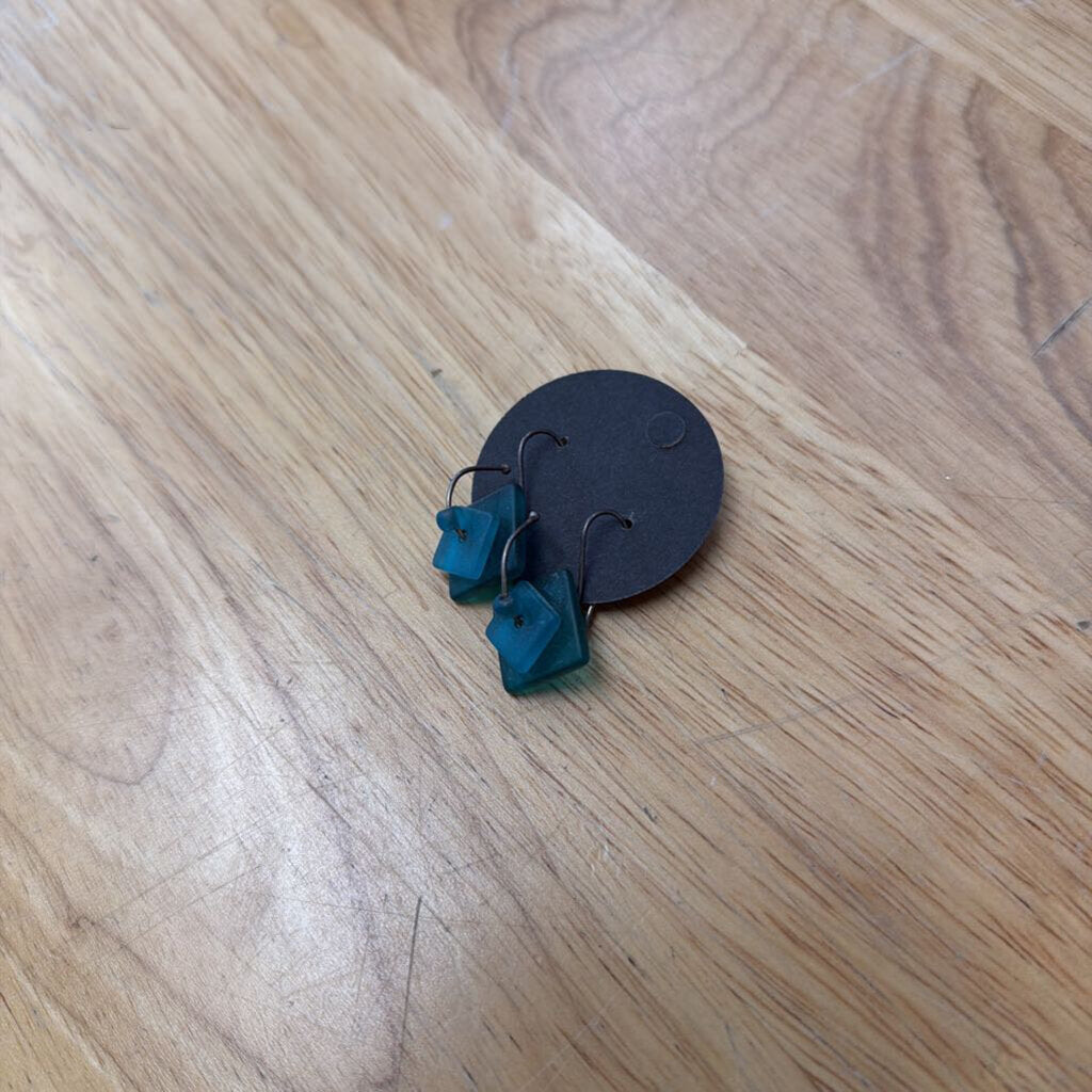 Blue Square Stone Earrings