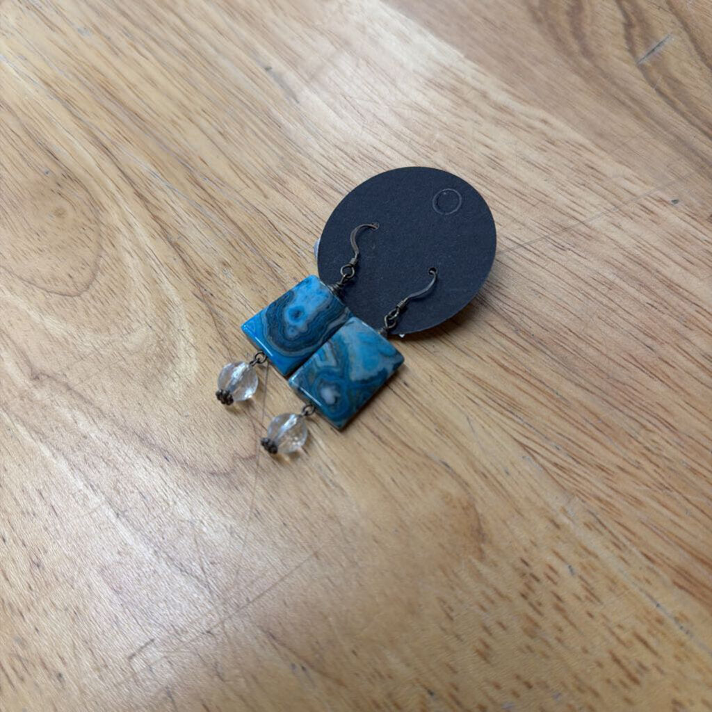 Silver/ Blue Stone Drop Earrings