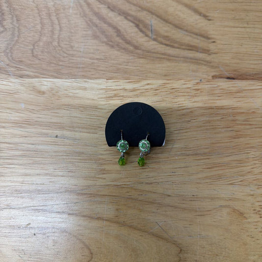 Silver/ Green Rhinestone Drop Earrings
