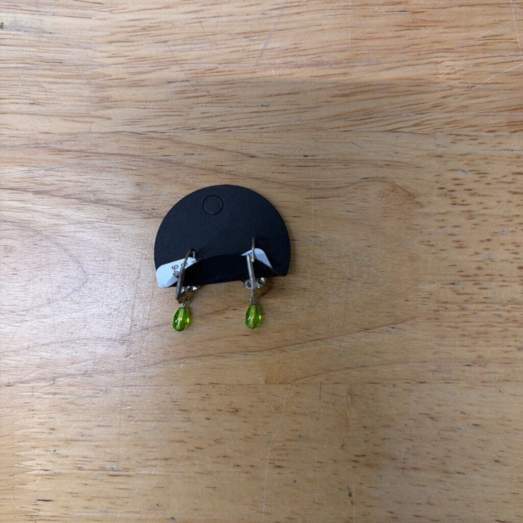 Silver/ Green Rhinestone Drop Earrings