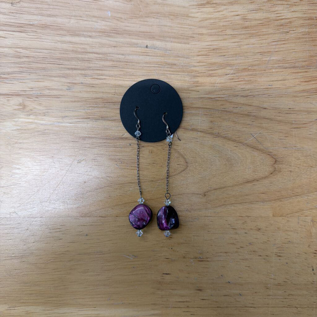 Silver/ Purple Stone Long Drop Earrings