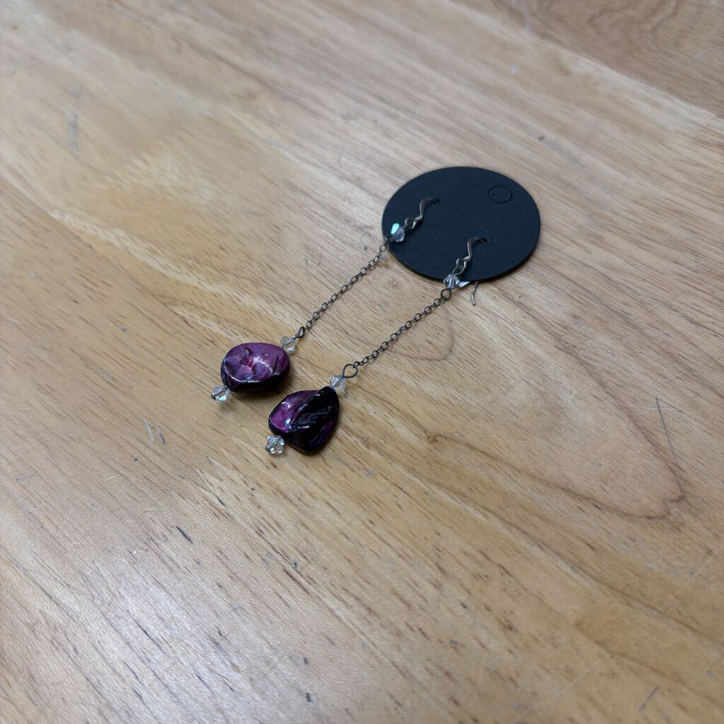 Silver/ Purple Stone Long Drop Earrings