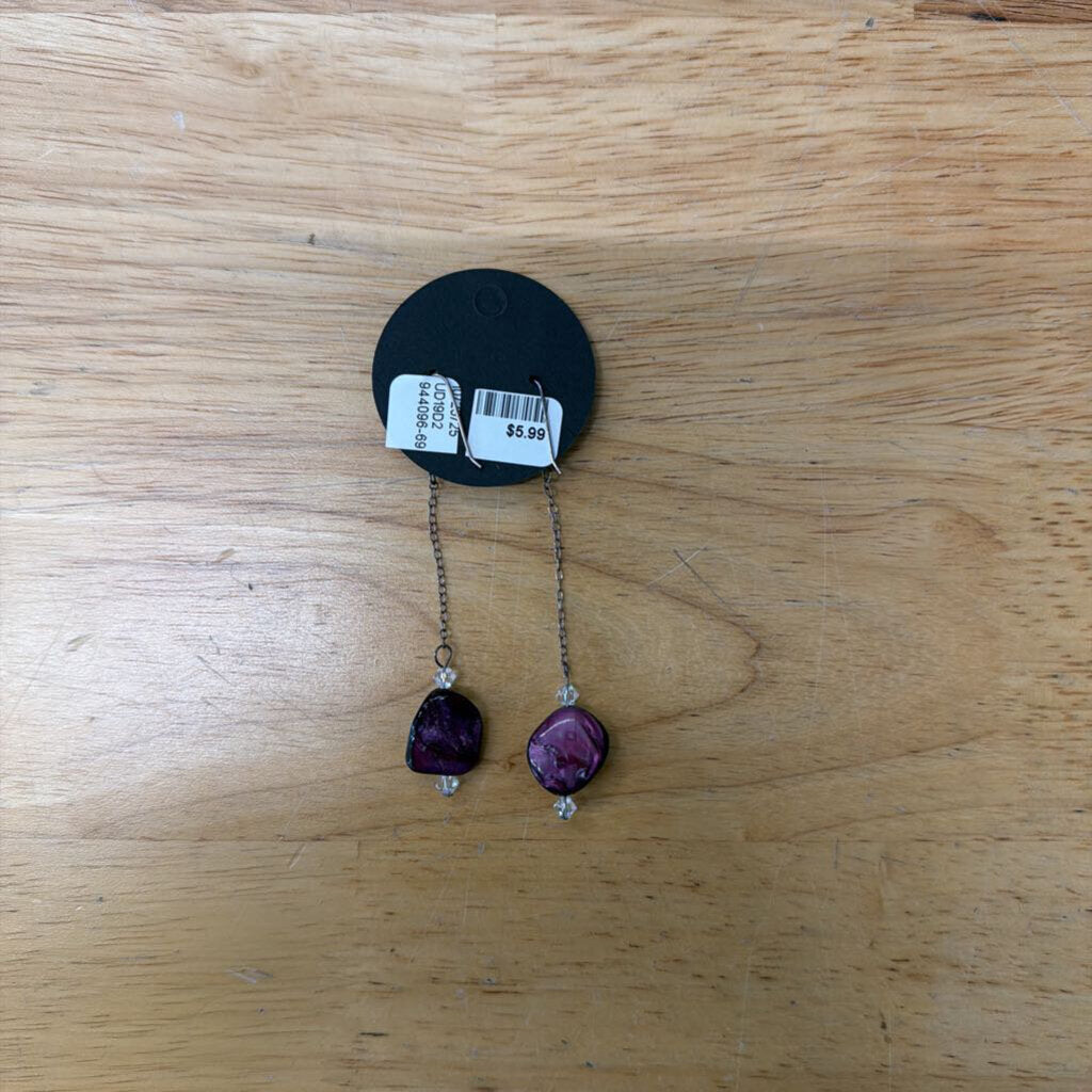 Silver/ Purple Stone Long Drop Earrings
