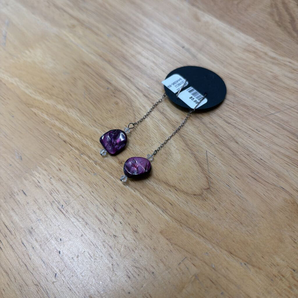 Silver/ Purple Stone Long Drop Earrings